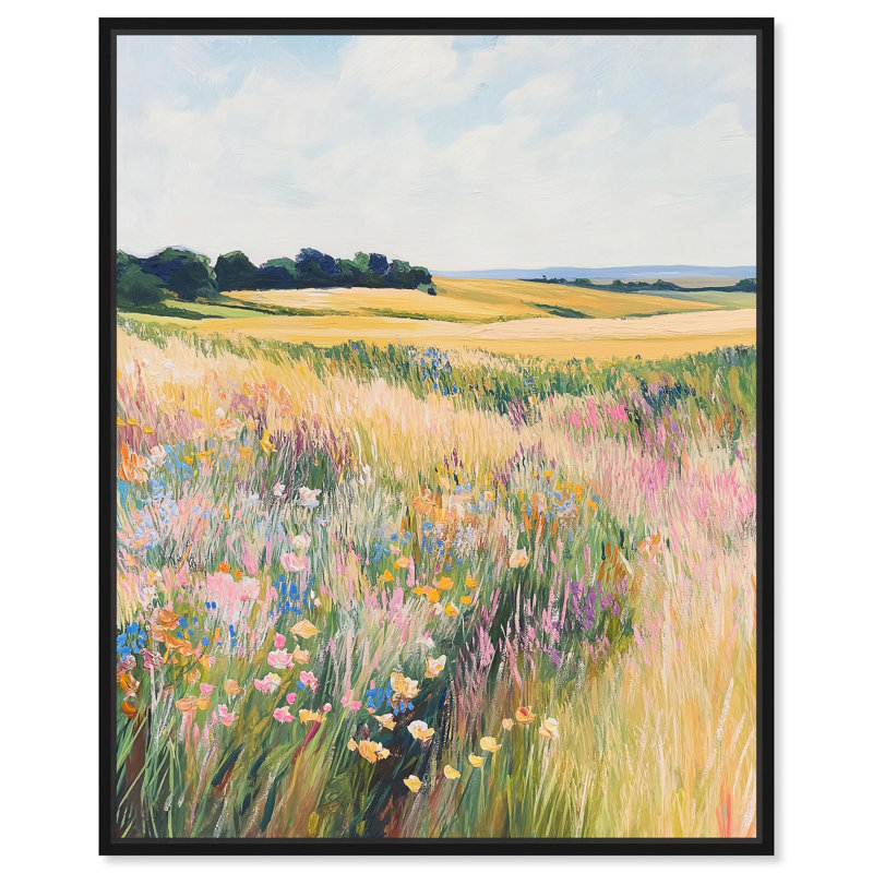 «Open Field II», peintures de paysages sur toile par Art Remedy, H 21 po x l 17 po, Cadre flottant noir