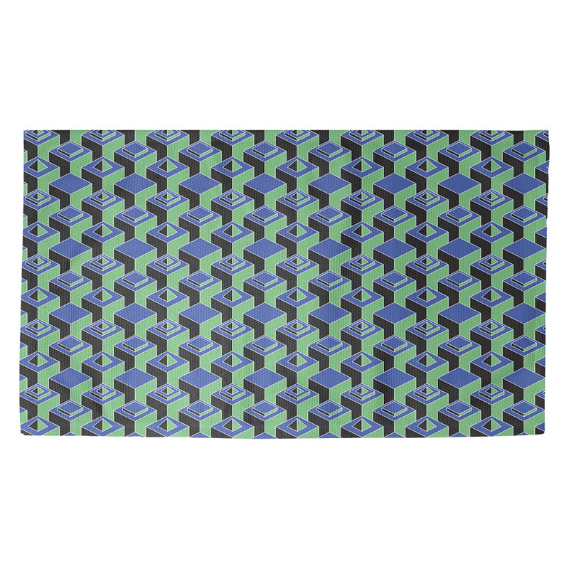 Gratte-ciels noir/bleu/vert Tapis décoratif, Rectangle 5 pi x 7 pi