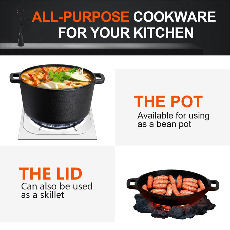 Belfry Kitchen Crewe 4.73 L Non-Stick Cast Iron Round Dutch Oven with Lid
