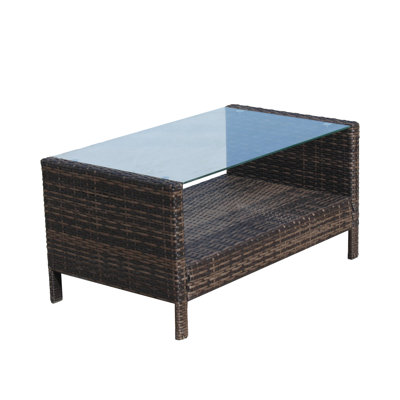 Patio Furniture Coffee Table With Brown And Tempered Glass, 34.6X20.5X17.7Inch, , Assemble Without Difficulty Effortlessly