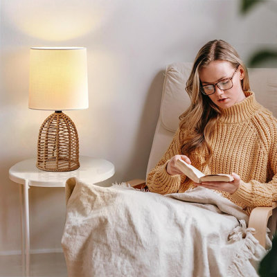 Rattan Lamp Boho Lamps Set Of 2-13.75" Mini Farmhouse Table Lamp...