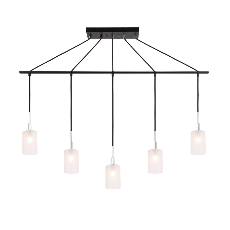 Luminaire suspendu linéaire à 5 lumières pour îlot de cuisine Herr, Chrome / Bronze