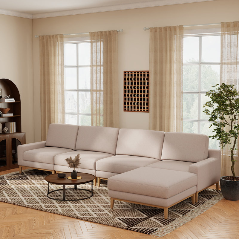 Canapé modulaire rembourré 5 pièces avec repose-pieds 5 pièces, 27.95" H x 156" W x 78" D, Khaki Polyester