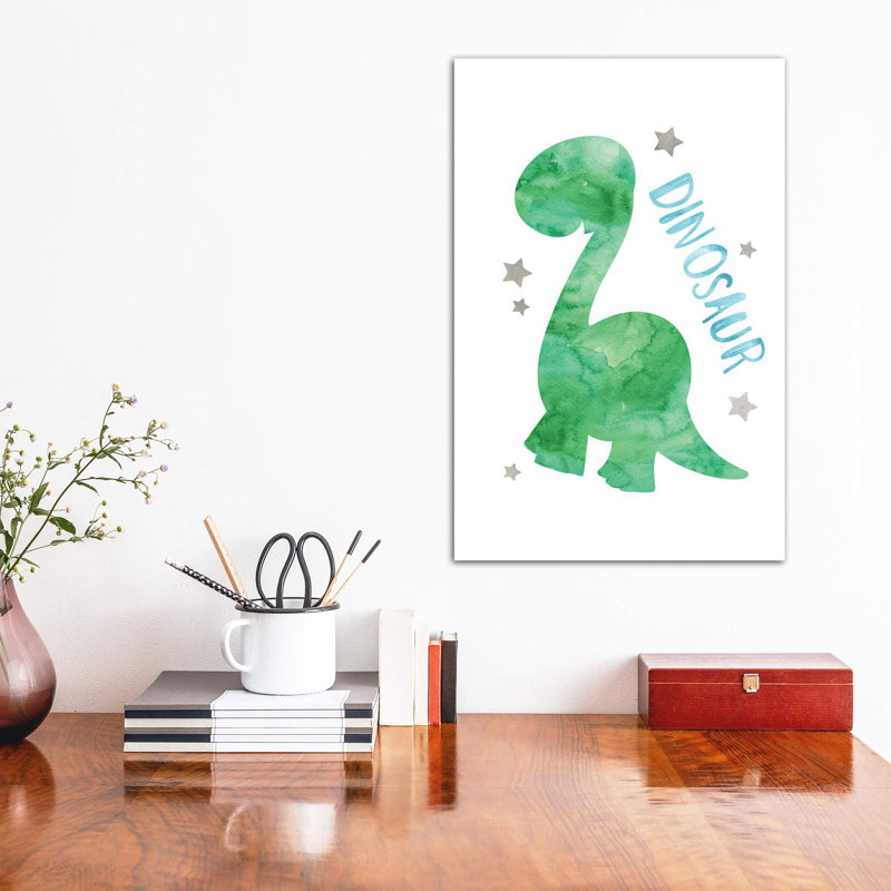 Dinosaure vert et bleu - impression d'art graphique, Toile tendue, Pas de tapis, H 18 po x l 12 po x 1,5 po