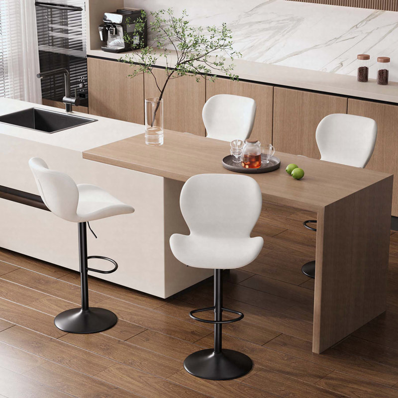Ensemble de 2 tabourets de bar pivotants réglables en cuir synthétique avec dossier et repose-pieds 22,2 à 31 po, Blanc