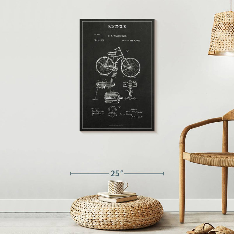 Bicyclette rétro brevet sur toile, H 30 po x l 20 po x P 1,25 po