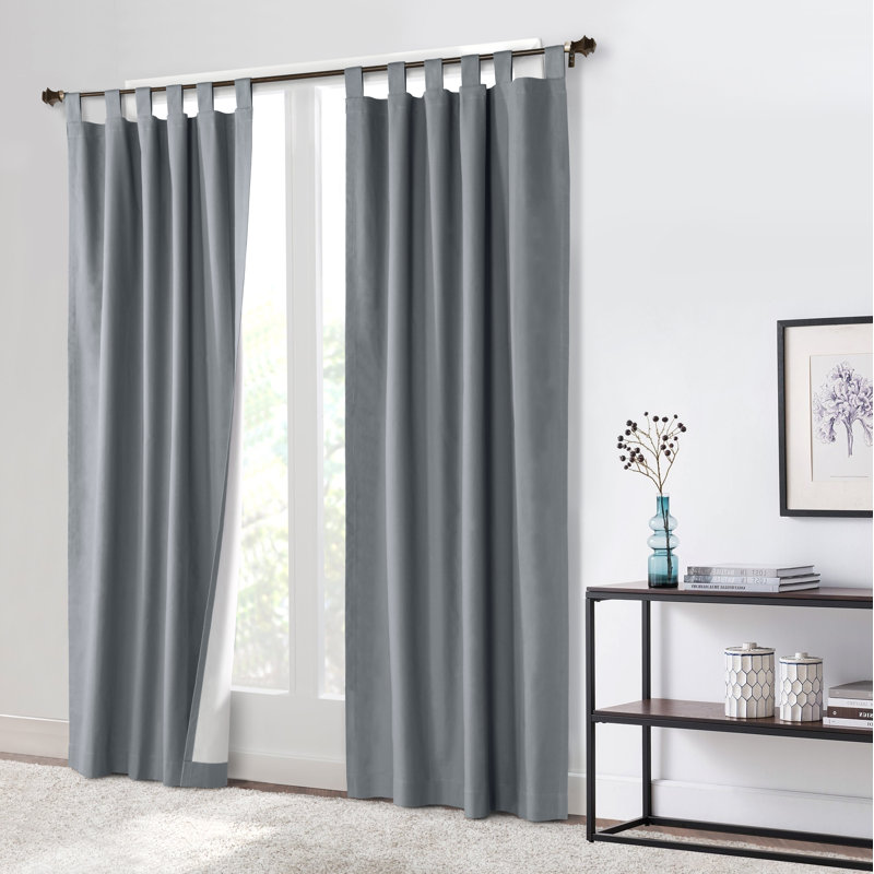 Mcgowen 100% Cotton Solid Room Darkening Thermal Tab Top Curtain Panel, 40" W X 84" L, Dolphin Gray