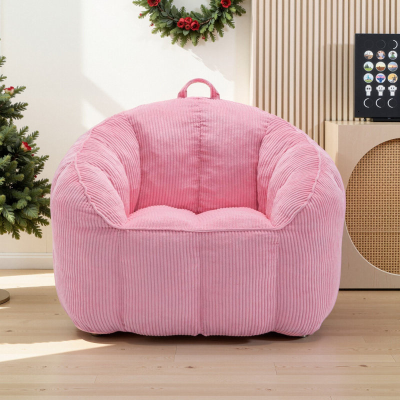 Compression Corduroy Sponge-filled Bean Bag Chair, No Need To Fill, Pink