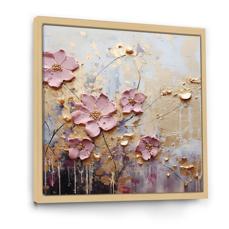 Fleurs de cerisier minimalistes - fleurs d'art cerisier en fleurs, H 16 po x l 16 po, Cadre flottant brun
