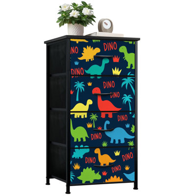 Dresser for Bedroom with 4 Storage Drawers seamless colorful dinosaurs dinosaur silhouette jungle palm tree Dressers Chest of Drawers Steel Framed Fabric Closet Organizers for Dorm Entryway