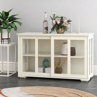 White Kitchen Stand With Glass Door Storage