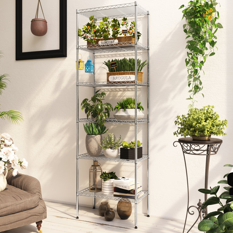 Lothario 63" H x 21.26" W x 11.42" D Shelving Rack, Silver