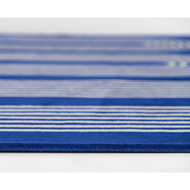 Simba Hand Tufted Wool Geometric Area Rug in Blue, Rectangle 8' x 10'