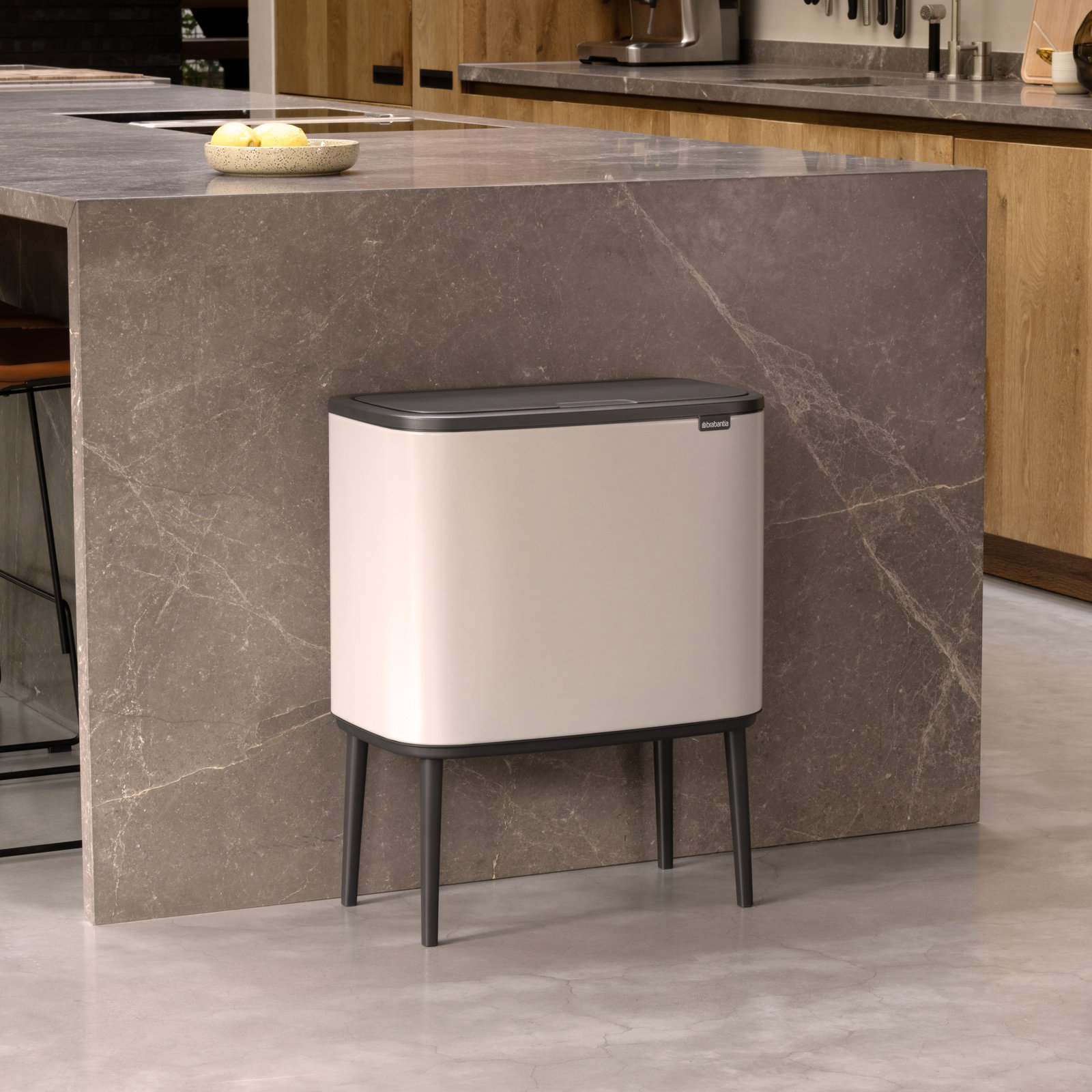 Brabantia Bo Touch 9gal Recycling Can, Soft Gray