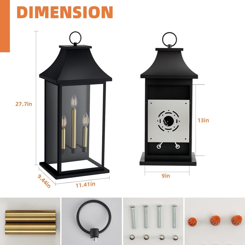 Luminaire de lanterne murale d'extérieur 3 lumières, H 27,7 po x l 11,4 po x P 9,5 po, 3 lumières