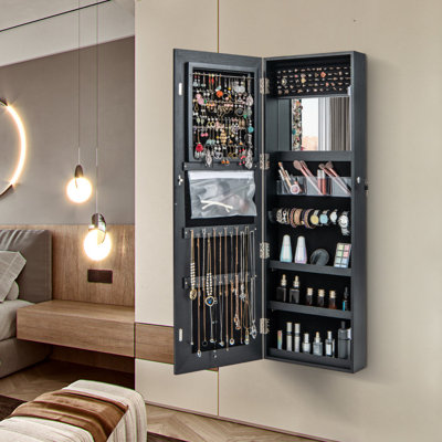 Freestanding Lockable Jewelry Armoire with Full-Length Mirror and 6 LED Lights