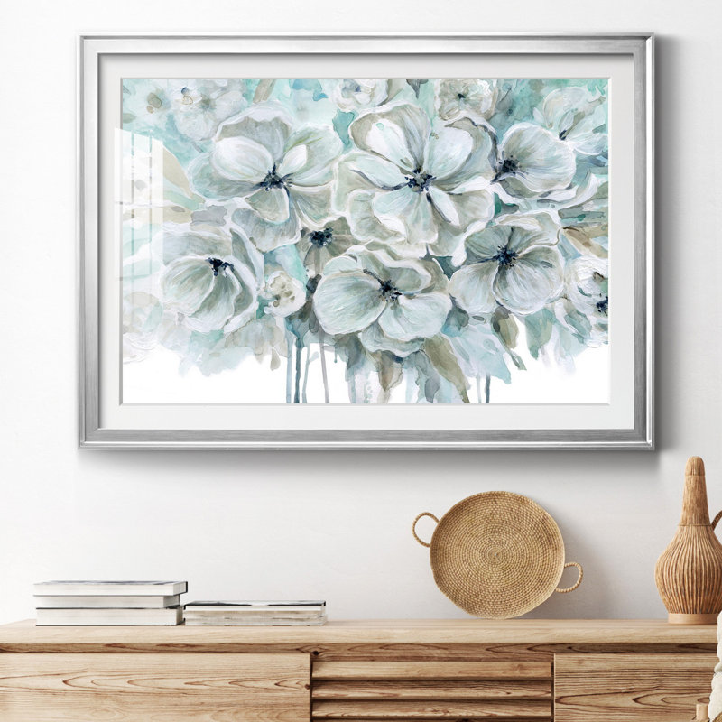 Bleu sarcelle harmonie I - peinture encadrée, Papier avec cadre argenté, H 18,5 po x l 24,5 po x P 1,5 po, Blanc mat