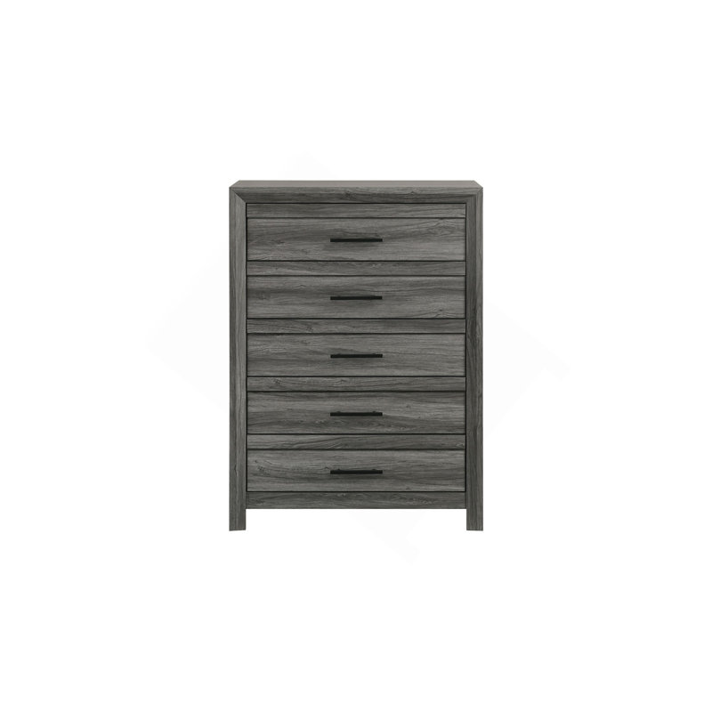 Commode 5 tiroirs de style moderne en bois, Gris