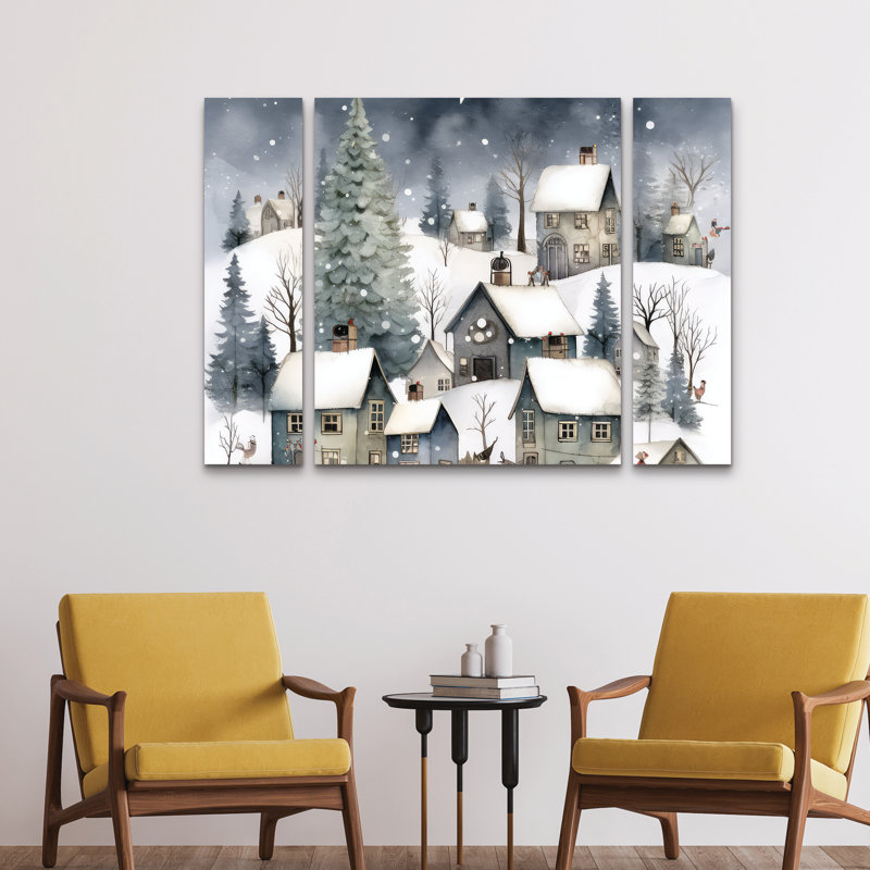 Ensemble de 3 panneaux d'art mural - «La veille de Noël», la toile dorée pour décoration de salon, de chambre à coucher ou de bureau 