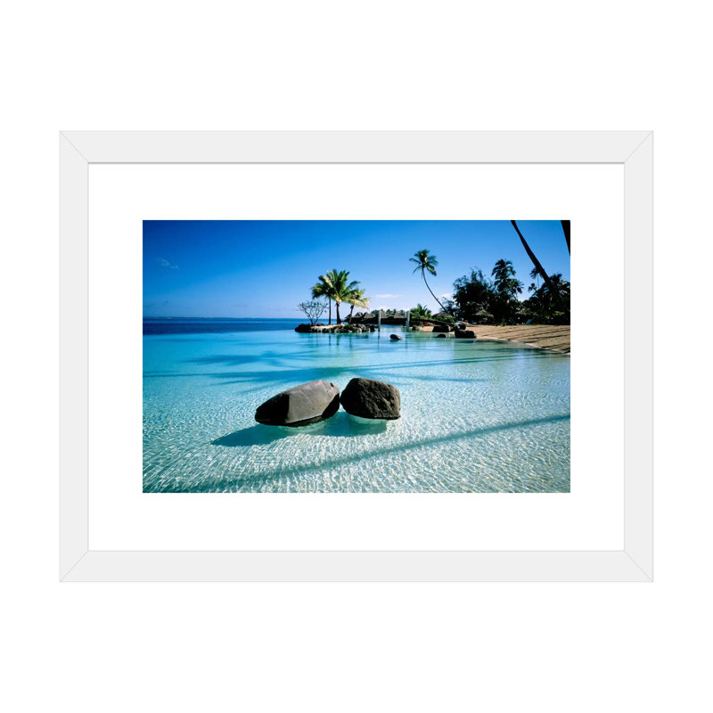 Resort Tahiti French Polynesia - reproduction de photo, Papier encadré blanc, H 16 po x l 24 po x P 1 po