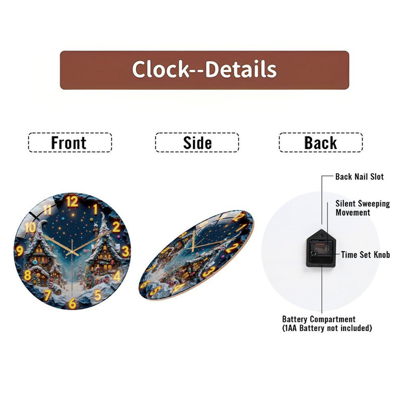Numbers-1-12-Winter-Village-Clock Art - 12‘’ Modern Glass Wall Clock
