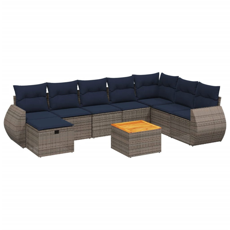 Ensemble de canapé de patio 7 pièces avec coussins en rotin de polyester, Gris, Marine