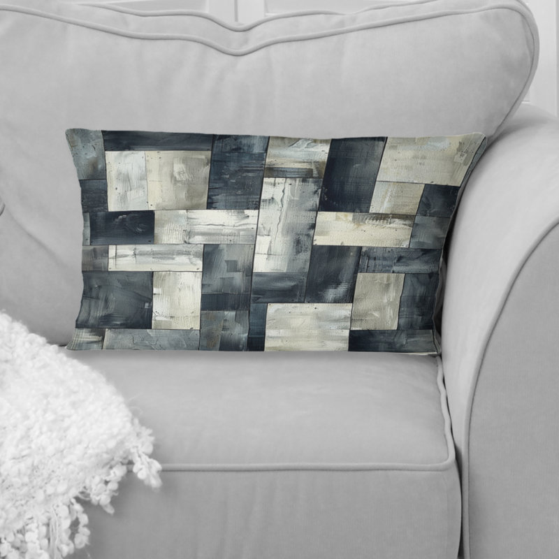 Coussin lombaire gris à motif géométrique Midcentury I