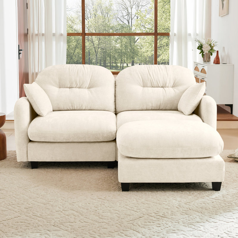 Canapé modulaire Elmsforde avec tissu chenille et dossier capitonné, Chenille beige, H 36,6 po x l 74 po x P 59,4 po