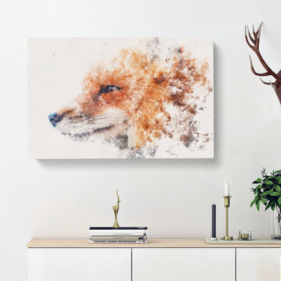 Profile Of A Red Fox Watercolour - Wrapped Canvas Print