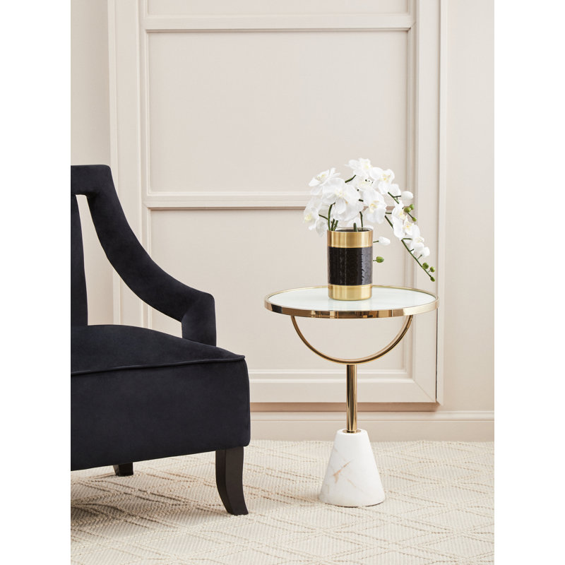 Bhodi Glass Top End Table, White, White/Gold