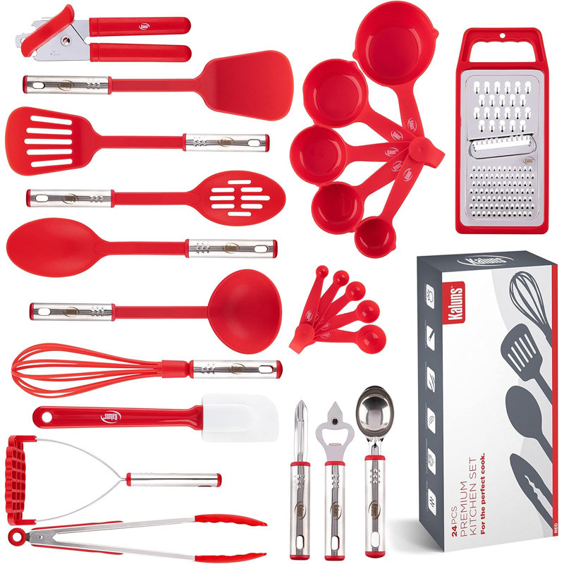 Ensemble d'ustensiles de cuisine de 24 pièces Kaluns - silicone résistant à la chaleur et acier inoxydable, antiadhésif, poignées ergonomiques, ustensiles de cuisine complets