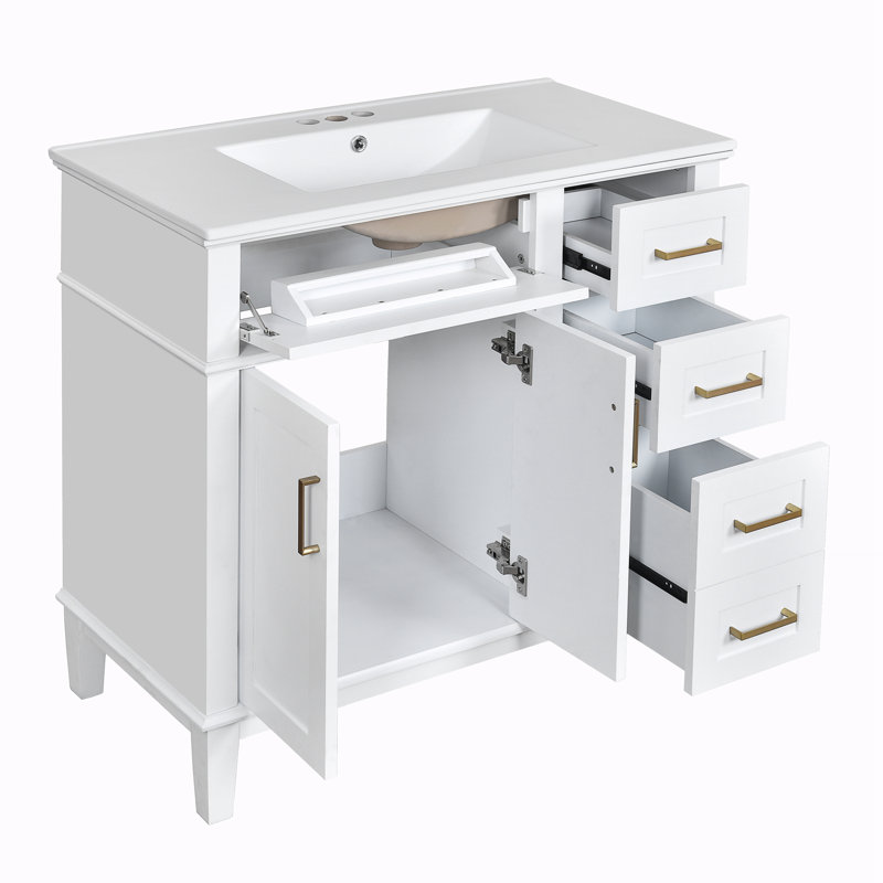 Meuble-lavabo moderne avec lavabo en céramique, Blanc