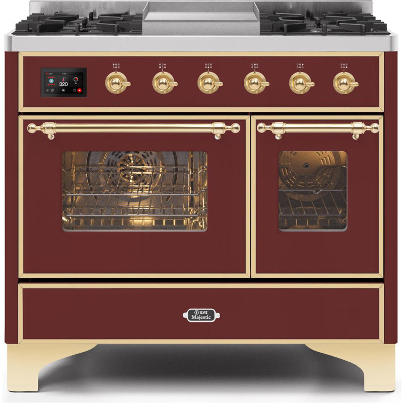 Majestic II 40" 3.82 cu. ft. Freestanding Dual Fuel Range with Griddle, Natural Gas, Burgundy/Brass