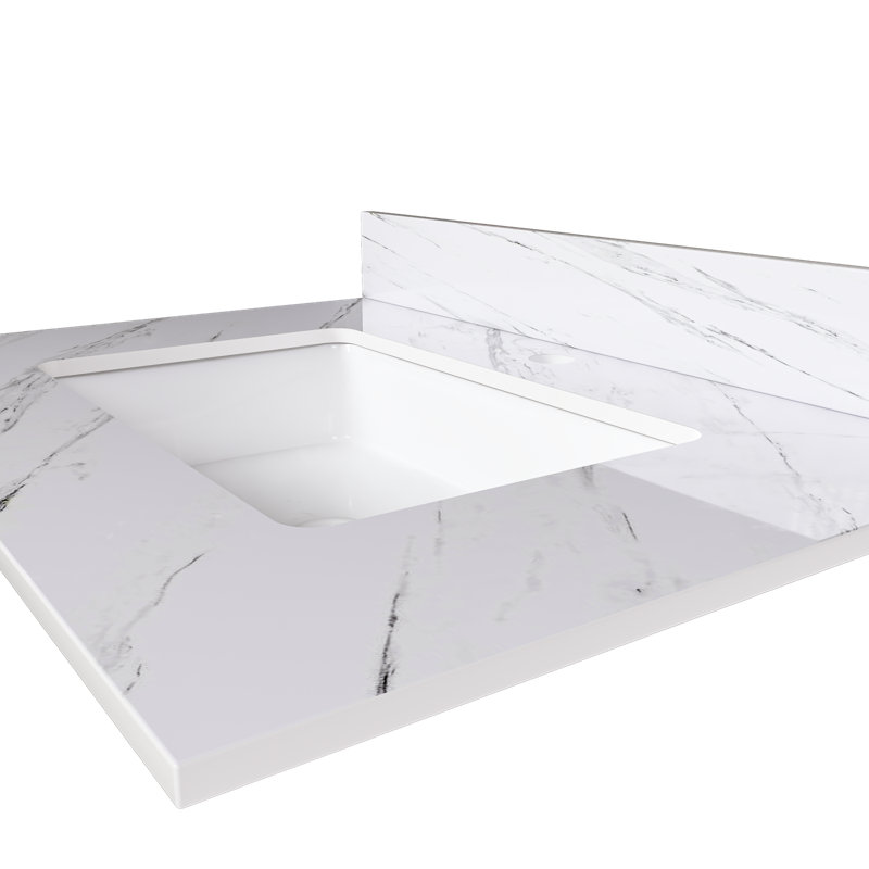 Comptoir de meuble-lavabo en marbre 31 po avec lavabo rectangulaire et dosseret