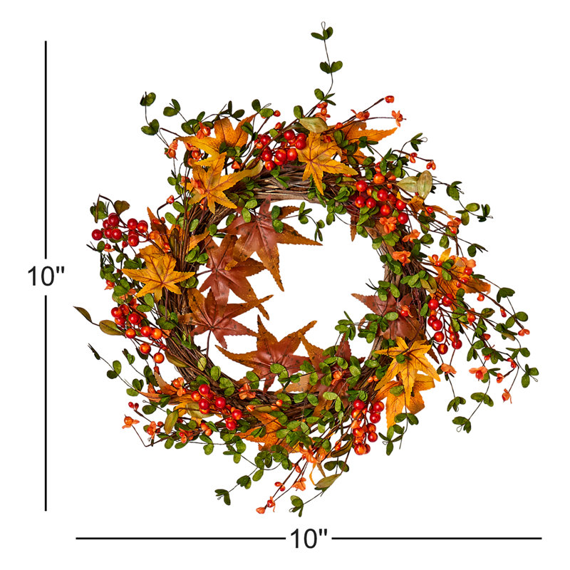 22" Artificial Fall Berry & Maple Leaf Wreath on Natural Twig Base