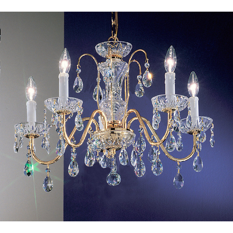 Lustre traditionnel / classique à 5 lumières de style bougie Letitia, Plaqué or