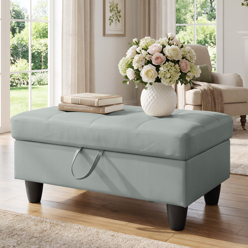 Banc de repose-pieds rectangulaire avec couvercle à charnière, repose-pieds en similicuir pour le salon, la chambre à coucher, le vestibule, gris, 35 po x 23,5 po x 17,5 po