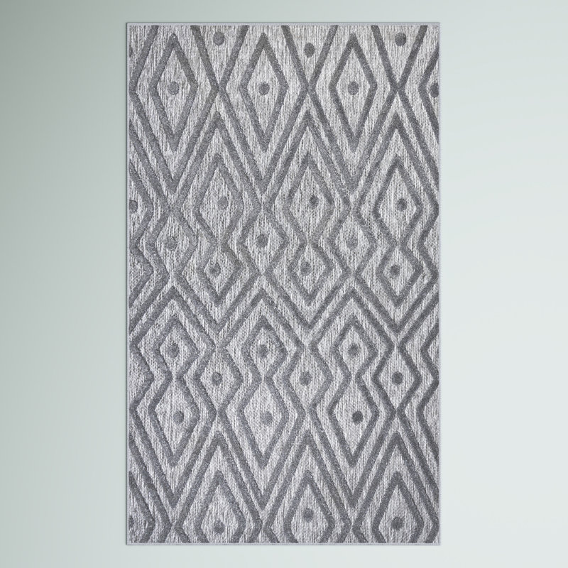 Fierros Moroccan Diamond Dark Gray Indoor/Outdoor Rug, Rectangle 3'11" x 6'