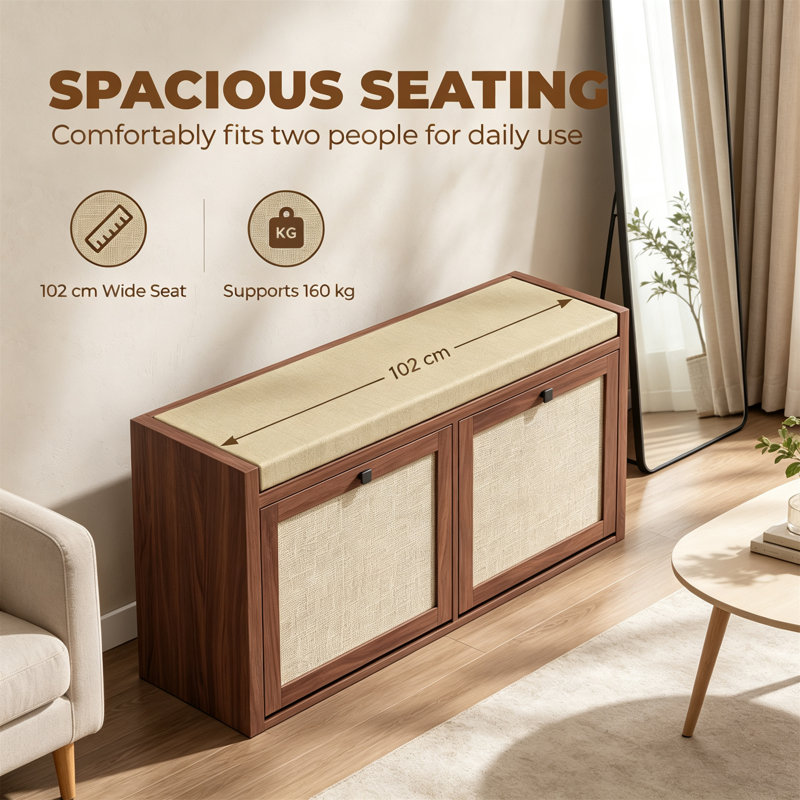 8 Pair Shoe Storage Bench, Brown