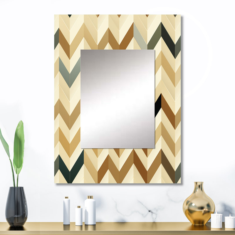 Adilynne chevron beige à chevrons élégance - miroir décoratif à chevrons, miroir mural glam, impression sur métal