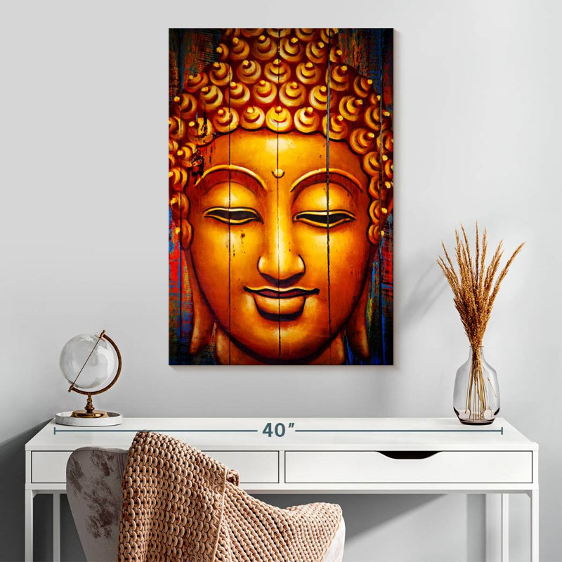 Visage de Bouddha souriant, H 30 po x l 20 po