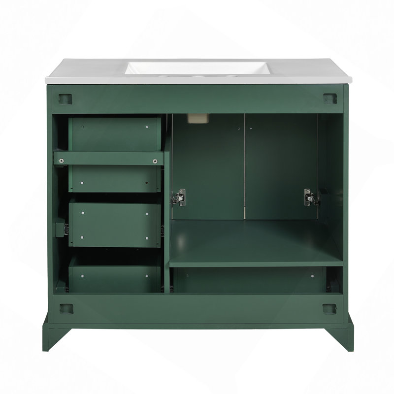 Meuble-lavabo traditionnel 36 po avec lavabo en céramique, armoire de salle de bain avec deux portes à fermeture douce et quatre tiroirs