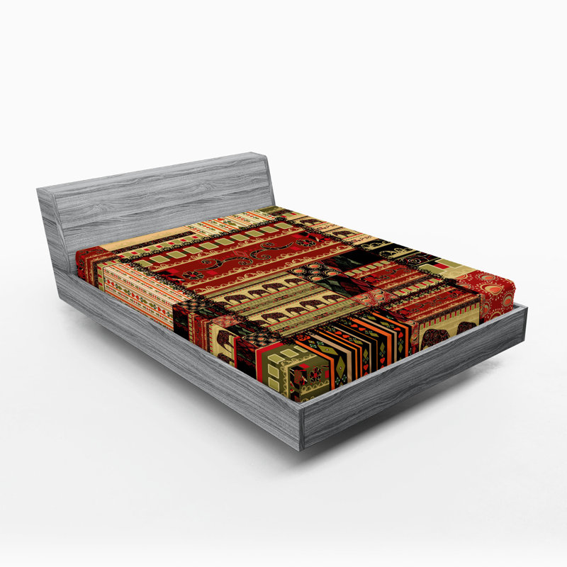 Drap-housse africain Ambesonne, ensemble de 2 patchwork style rouge vert noir, Full Sheet Set