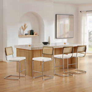 PU Leather Upholstered Cane Back Counter & Bar Stool