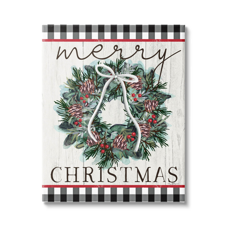 «Merry Christmas Tartan Wreath», art mural sur toile par Elizabeth Tyndall, H 20 po x l 16 po x P 1,5 po