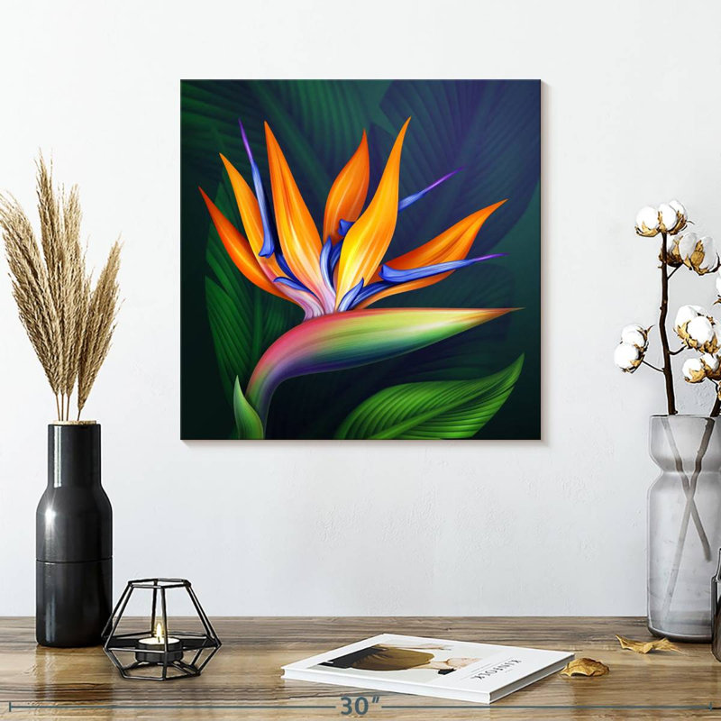 Fleur exotique d'oiseau du paradis sur toile, H 16 po x l 16 po x P 1,25 po