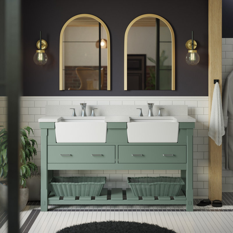 Ensemble de meuble-lavabo double 60 po Hitton, Vert sauge, Quartz