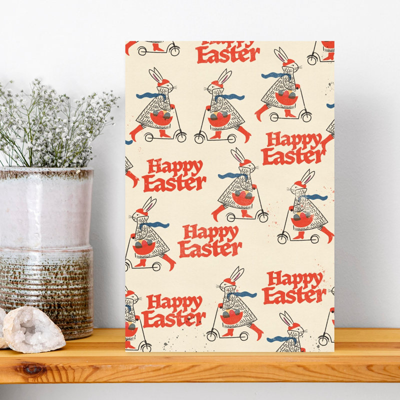 Joyeux lapin de Pâques, reproduction d'art ludique rétro printanier, H 18 po x l 12 po
