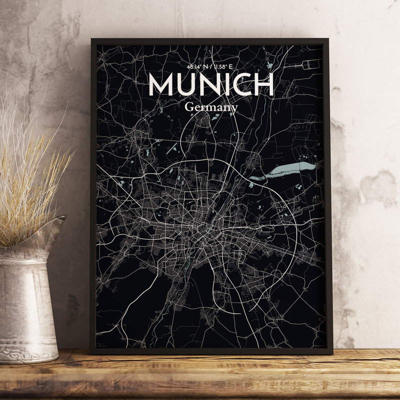 Munich City Map - No Frame Print, 43.2cm H x 27.9cm x 0.13cm D, Black/Blue