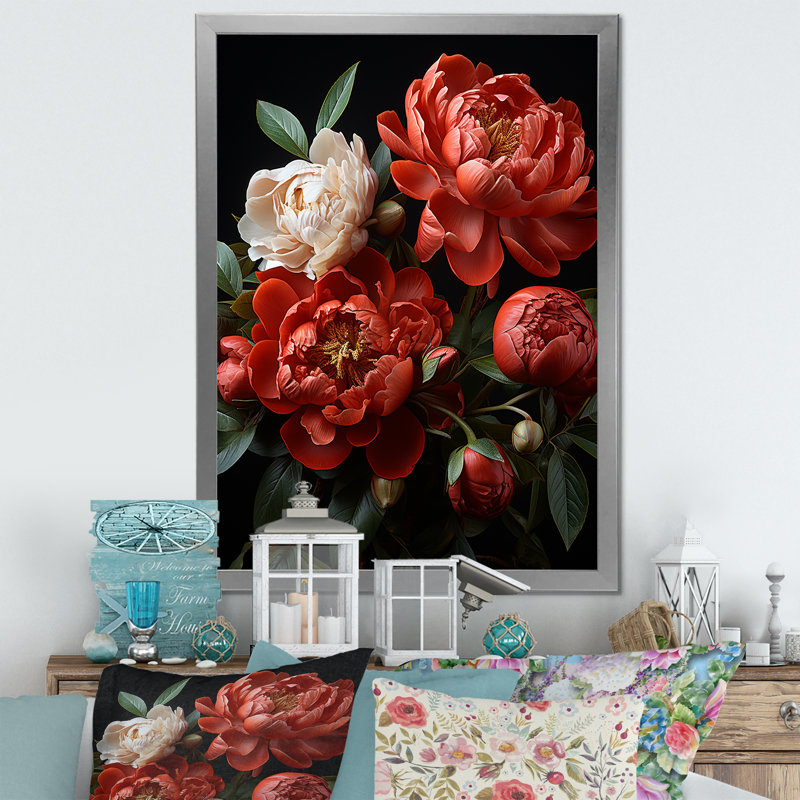 «Blossoms Of Serenity Peony IV» sur toile, Cadre photo argenté, H 40 po x l 30 po x P 1,5 po